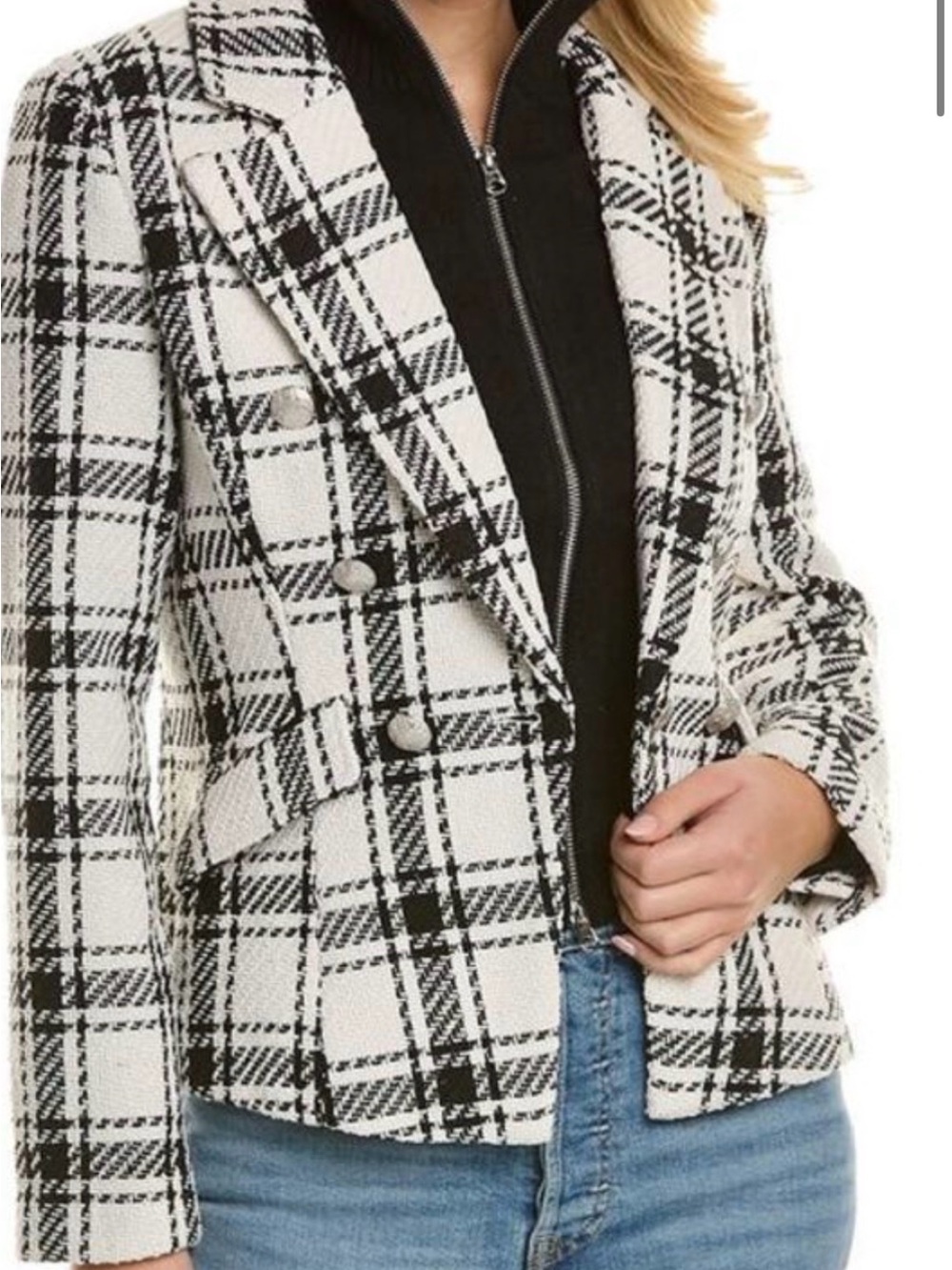 Central Park west Hayes - Womens Black & White Plaid Blazer Jacket